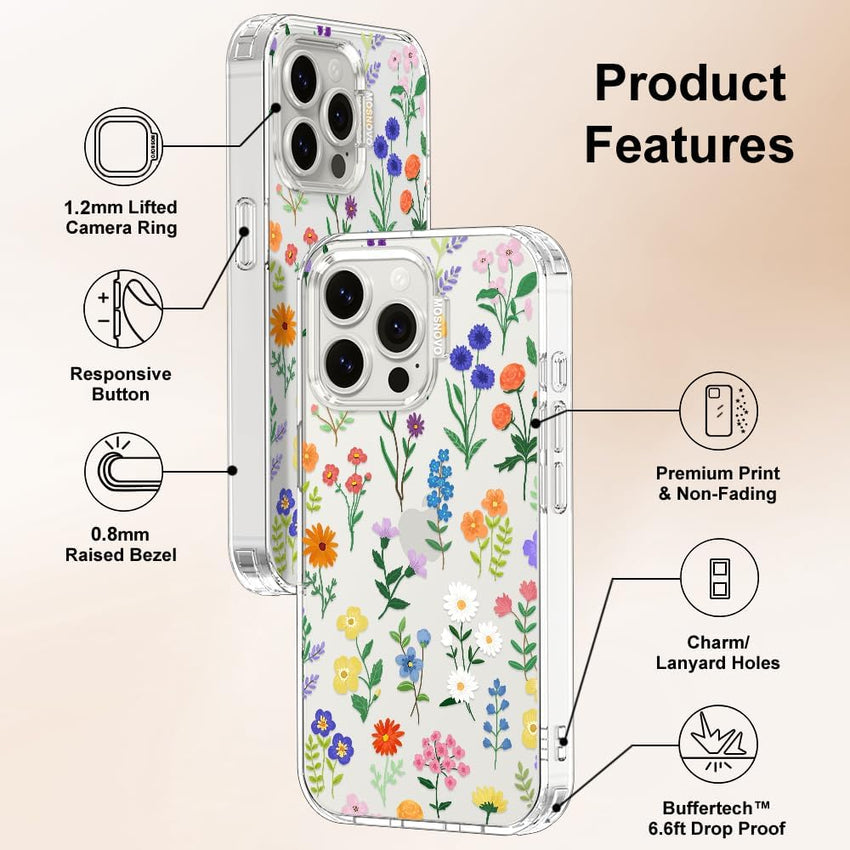 MOSNOVO Case for iPhone 15 Pro Max, [Buffertech 6.6ft Military-Grade Drop Protection] [Anti Peel Off Tech] Clear TPU Bumper Phone Case Cover Design - Botanical Floral