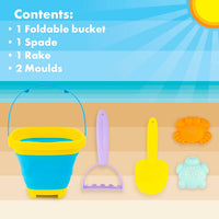 abeec 5 Piece Foldable Beach Bucket Set â Collapsible Sand Bucket & Sandpit Toys â Ideal Beach, Outdoor, Water, and Sand Toys for Kids