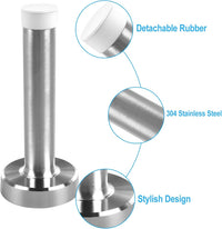 Door Stop - Chrome Door Stopper Heavy Duty Door Stoppers for Skirtings Wall Mounted Doorstops Stainless Steel Door Stops Indoors Self Adhesive Doorstop with White Rubber, 6 Pack