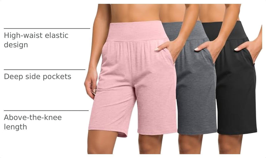 Womens Bermuda Shorts 3-Pack Mid-Length Casual Summer Shorts 3-Color XL