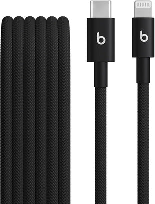 Beats USB-C to Lightning Woven Cable, Fast Charging, Durable/Tangle-Free, Compatible Charger for Apple Devices w Lightning Ports (1.5 m) - Bolt Black