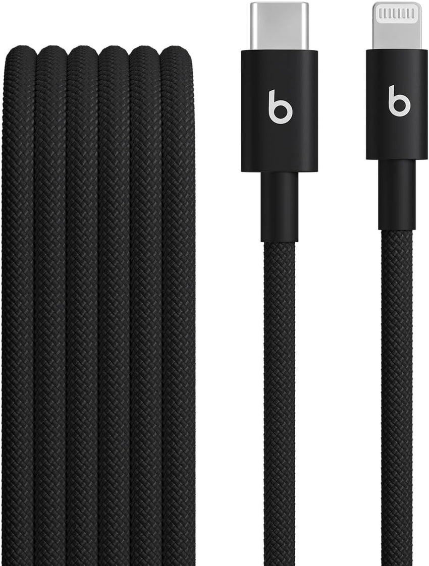 Beats USB-C to Lightning Woven Cable, Fast Charging, Durable/Tangle-Free, Compatible Charger for Apple Devices w Lightning Ports (1.5 m) - Bolt Black
