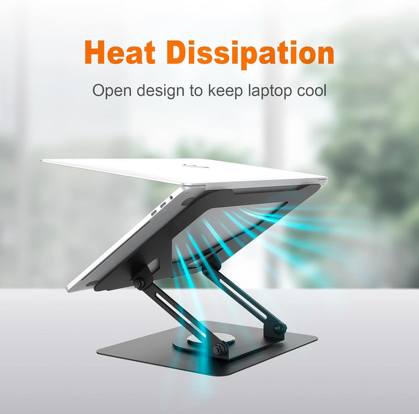 GRIFEMA Laptop Stand for Desk, Foldable Laptop Riser with 360^0 Swivel Base, Adjustable Height & Angle, Ventilated Computer Stand Compatible with MacBook Air/Pro, Dell, and 11-17" Laptops - Black
