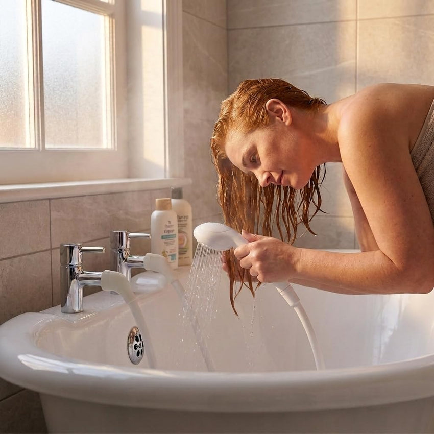 Croydex Shower Head & Hose Push-On 1.2m Rub-Clean Nozzles Compatible with Low/High Pressure â Chrome