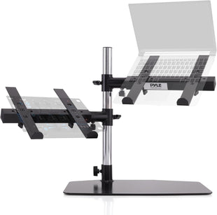 Portable Dual Laptop Stand with Clamp-On Shelf, Adjustable Height, Ergonomic Desk Attachment for Charging Station, Treadmill Use, Keyboard Extender, Workstation, and Gaming Setup