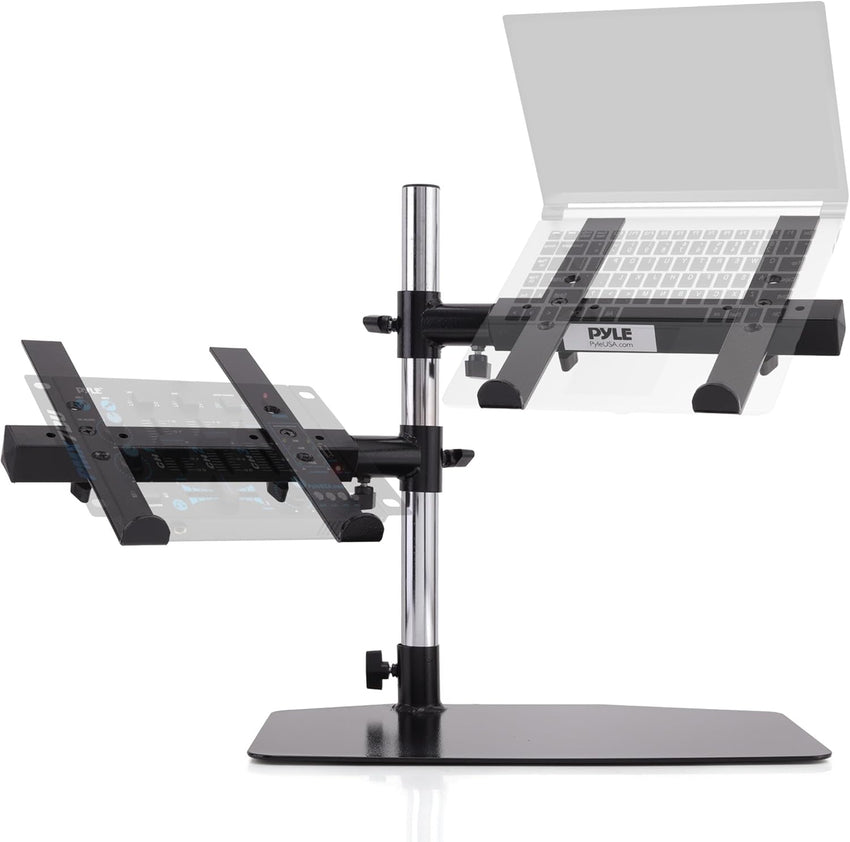 Portable Dual Laptop Stand with Clamp-On Shelf, Adjustable Height, Ergonomic Desk Attachment for Charging Station, Treadmill Use, Keyboard Extender, Workstation, and Gaming Setup