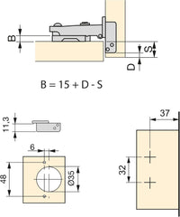 Full Overlay Cabinet Hinges Ã35mm Soft Close 105Â° Opening Eccentric Adjustment â Pack of 20