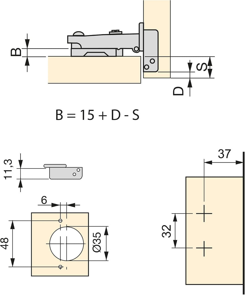 Full Overlay Cabinet Hinges Ã35mm Soft Close 105Â° Opening Eccentric Adjustment â Pack of 20