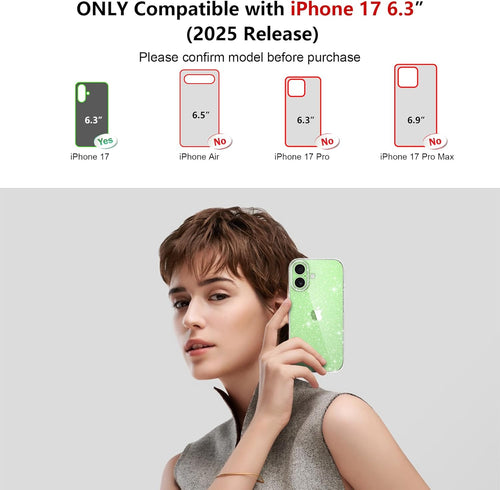 AROYI 3 in 1 Clear Glitter Case Compatible with iPhone 17 Case with 2 Tempered Glass Screen Protector, Soft Bumper Anti-Scratch Sparkle Bling Women Girls Phone Case for iPhone 17 6.3"