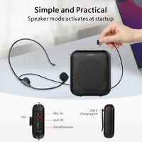 NORWII S358 Portable 4000mAh Rechargeable Voice Amplifier with Wired Microphone Headset & Waistband, Personal Microphone and Speaker for Teachers Tour Guides ect. (Black)