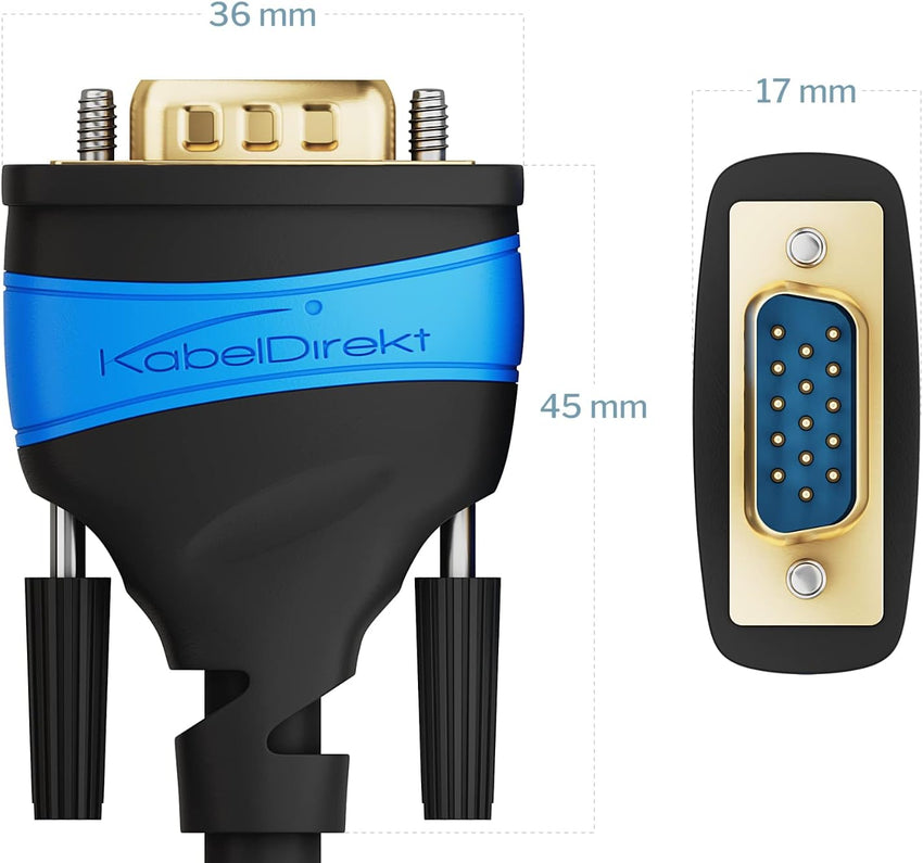 KabelDirekt VGA Cable - 0.5m - for Maximum Video Quality Thanks to High-Purity Copper Conductors (Full HD, monitor cable & VGA lead, Connects Computers to Screens/Projectors, 15-pin D-Sub)
