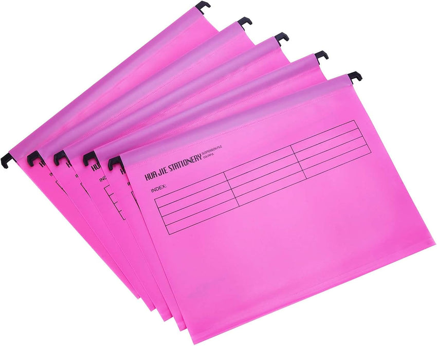 Srvnpioy A4 Suspension Files with Tabs and Card Inserts for Filing Cabinets (Pack of 12, Pink) Polypropylene A4 Hanging Filing Storage Folders for Office Home School