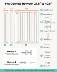 COMOMY 91.5cm Extra Tall Baby Gate for Stairs Doorways, Fits Openings 75-103cm Wide, Auto Close Sturdy Safety Dog Gate for House, Pressure Fit Easy Walk Through Pet Gate with Door, White