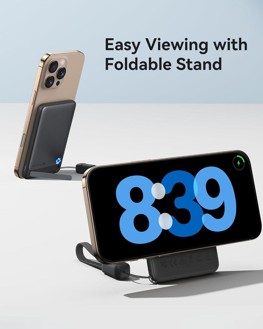 INIU Magnetic 5000mAh Power Bank Qi2 20W USB-C In/Out Foldable Stand - Blue
