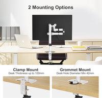 Single Monitor Arm Desk Mount, Max Load 10kg, Single Monitor Mount for 13-32 inch LCD LED Screens, Adjustable Single Desk Mount with Tilt Swivel Rotation, 2 Mouting Options, Vesa 75x75/100x100mm White