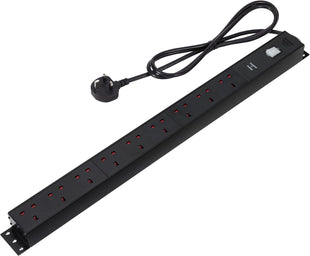 Amazon Basics Heavy-Duty Metal Surge Protector Power Strip, 9 Outlets (UK Plug), 600 J, 1.8 m Cord, Black, Rectangle