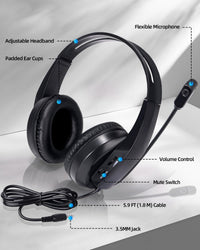 Grstltd Wired Headset with Mic for Laptop - Computer Headset for Kids Teens Adults with Noise Canceling Microphone & Volume Control - 3.5mm Stereo Headphones with Mute for Home Office Class
