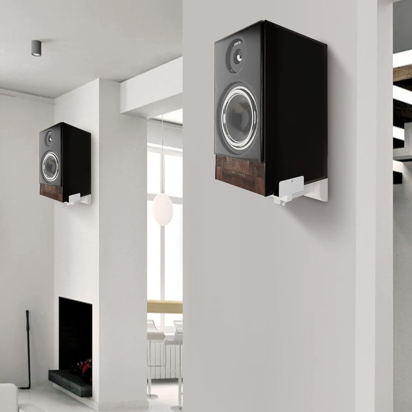 suptek Dual Side Clamping Bookshelf Speaker Wall Mounting Bracket Adjustable for Large Surrounding Sound Speakers, Hold up to 25kgs Each White SPM201W (2 Packs)