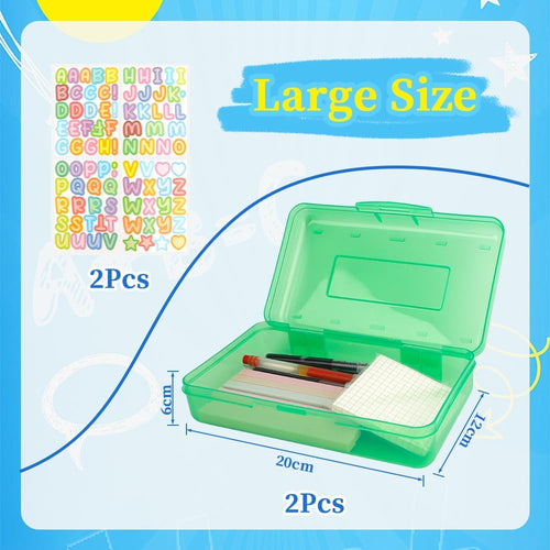 Pencil Box 2 Pack Plastic Large Capacity with Alphabet Stickers â Assorted
