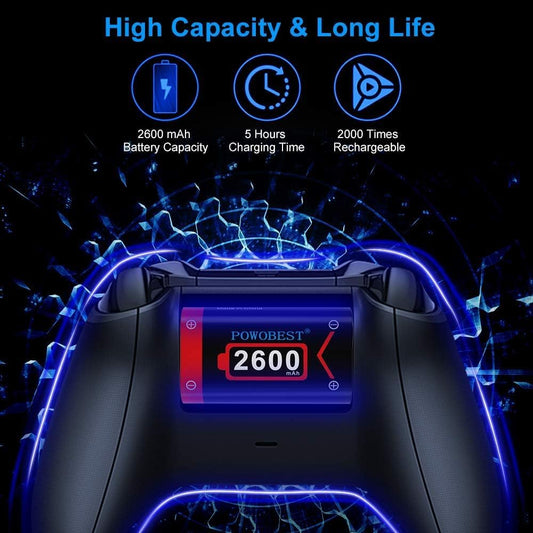 2 * 6240mWh (2x2600mAh) Controller Battery Pack for Xbox Series X/S, Xbox One, Large Capacity Controller Battery Pack with LED Indicator
