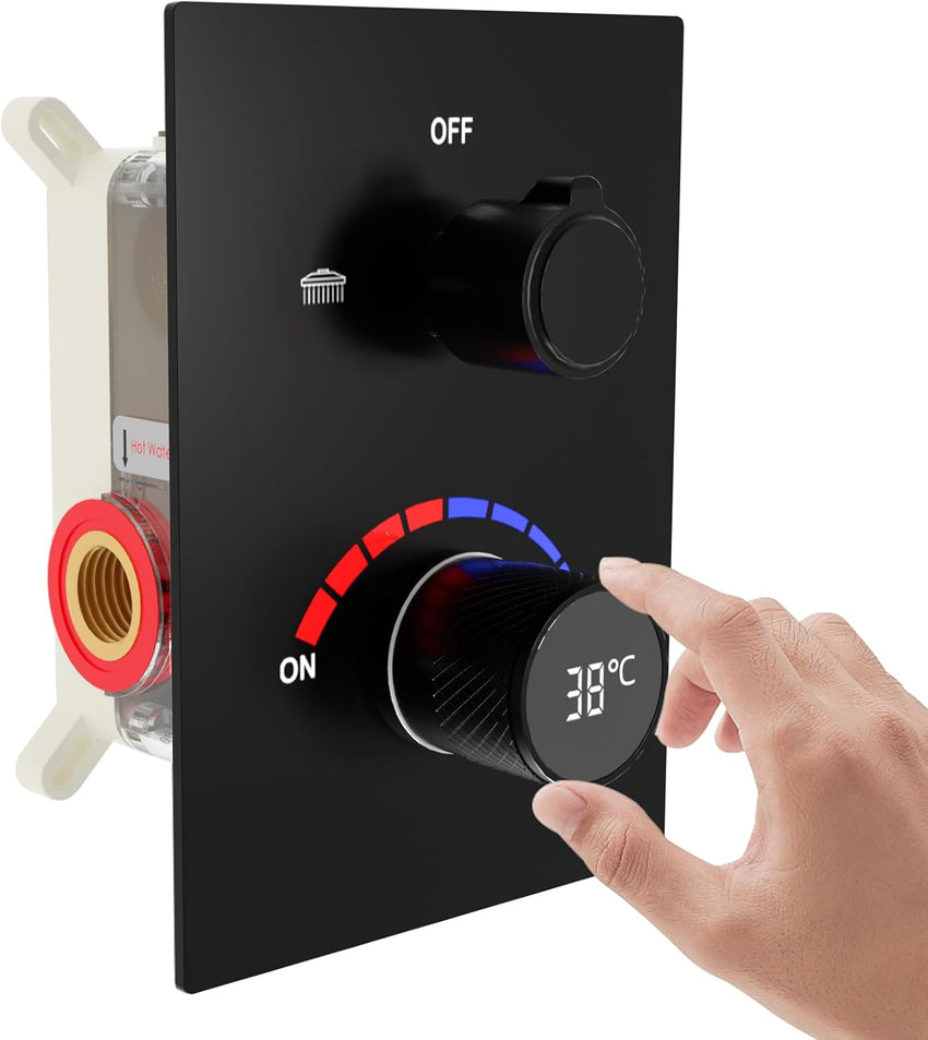 Concealed Thermostatic Shower Mixer Valve 2-Way - Matte Black