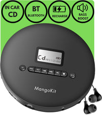 MangoKit CD-X Portable CD Player for Car, Bluetooth Out 5.3, MP3 Playback, Headphones-Personal CD Player with Anti-Skip, Rechargeable Battery-Compact Disc Player for Travel, Home, Language Learning