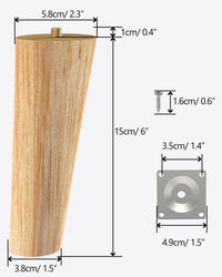ROFMAPLE Wood Furniture Legs, 15cm Solid Wood Cabinet Legs 4 Pack Wooden Round Couch Table Sofa Replacement Legs with Rubber Protection Pad, Mounting Plates & Screws (Slant)