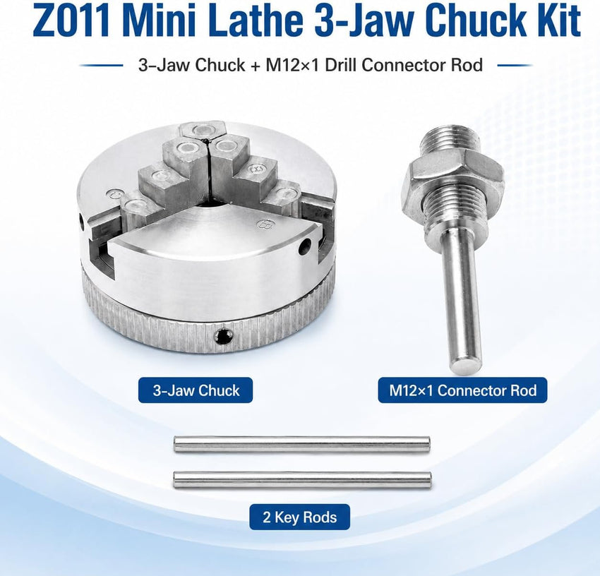Mini Lathe Zinc Alloy Mini Lathe Three Claw Mandrel, M12 * 1 Manual Chuck Power Tool Electric Drill Binding Power Tool for Woodworking, Small Machine - Metal Tool