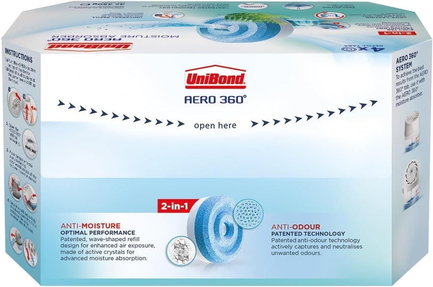 UniBond AERO 360Â° Moisture Absorber Waterfall Freshness Refill Tab, Aromatherapy, Ultra-Absorbent and Odour-Neutralising, for AERO 360Â° Dehumidifier, Condensation Absorbers, Four Pack (4 x 450g)