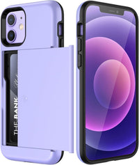 JETech Wallet Case for iPhone 12/12 Pro 6.1-Inch with Card Holder, Dual Layer Shockproof Protective Phone Cover, Sliding Hidden Slot (Purple)