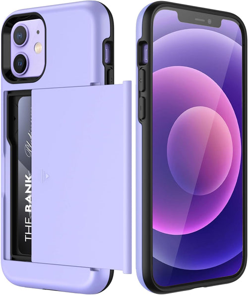 JETech Wallet Case for iPhone 12/12 Pro 6.1-Inch with Card Holder, Dual Layer Shockproof Protective Phone Cover, Sliding Hidden Slot (Purple)