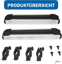 Ski Roof Rack Aluminium for 2 Pairs of Skis or 2 Snowboards with Lock & Padding â Silver