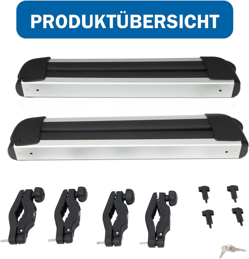 Ski Roof Rack Aluminium for 2 Pairs of Skis or 2 Snowboards with Lock & Padding â Silver