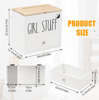 Tampon & Sanitary Pad Storage Box Wooden Organizer with Drawer & Lid â White