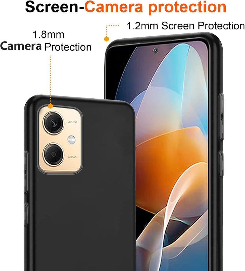 [4 in 1] Case Compatible with Redmi Note 12 5G Cover with 3 Pack Tempered Glass Screen Protector for Redmi Note 12 5G, Slim Fit Soft TPU Shockproof Anti-Scratch Phone Case Cover - Black
