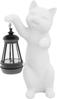 Solar Powered Garden Resin Statue Lights, 10 Inch Waterproof Outdoor Animal Cute Cat Figurine Lights, Suitable for Patios, Balconies, Lawns, Courtyards, Etc(Hand)