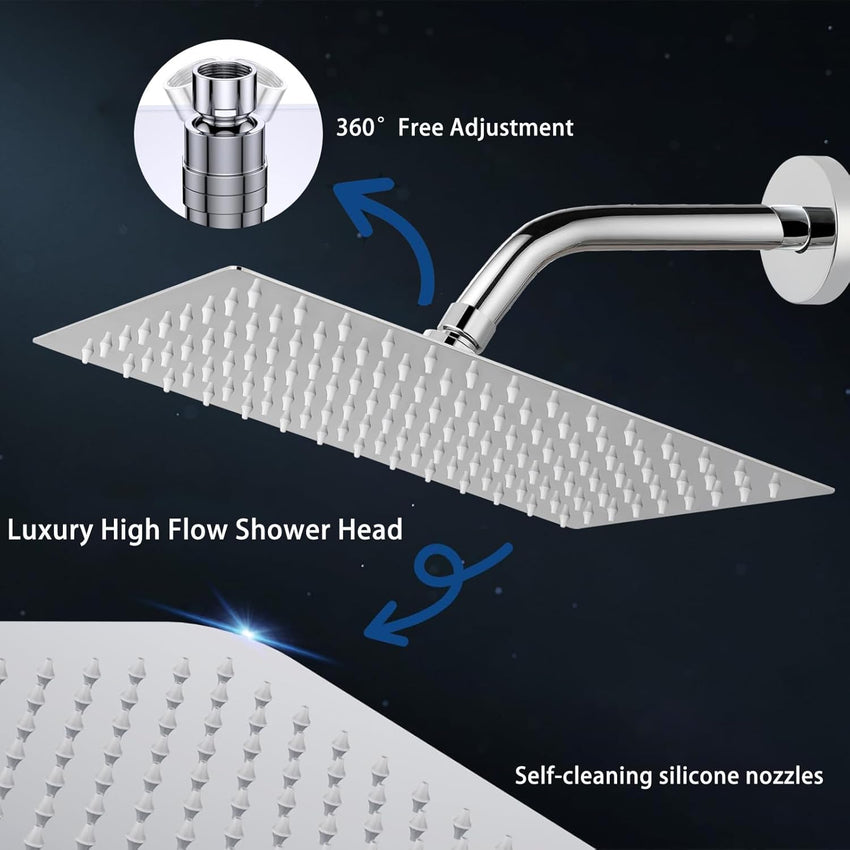 Rectangle Rainfall Shower Head 30x20cm Stainless Steel High Flow â Chrome