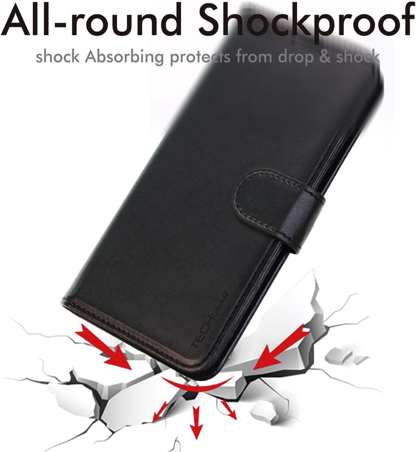 TECHGEAR For Samsung S25 Ultra Phone Case, Black PU Leather Wallet Case with RFID Blocking, Card Slots, Stand Function, Wrist Strap, Magnetic Closure, Shockproof Protection for Galaxy S25 Ultra 5G