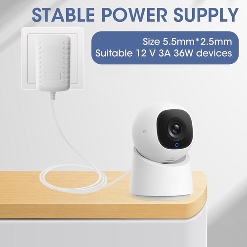 12V 3A 36W Power Supply Cable Adapter, AC 100-240V 50-60HZ DC Port 5.5 * 2.1mm Charger Plug for CCTV Security Camera, LED Strip Lights, LCD Monitor, Audio/Video, Router, Mobile DVD, TV Box (White)