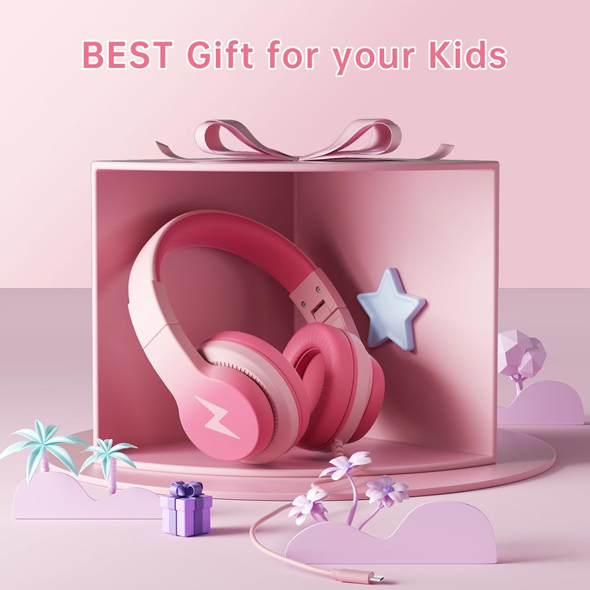 Candy Bila Kids Headphones, Wired Headphones for Kids Over Ear with Microphone, 85/94dB Volume Limiter Headphone for Girls Boys, Foldable Headphone for Learning & Entertainment,Gradient Purple