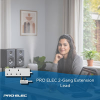 PRO ELEC 2-Gang Extension Lead | 500mm Cable | 13A | UK Plug | White - PELB1403