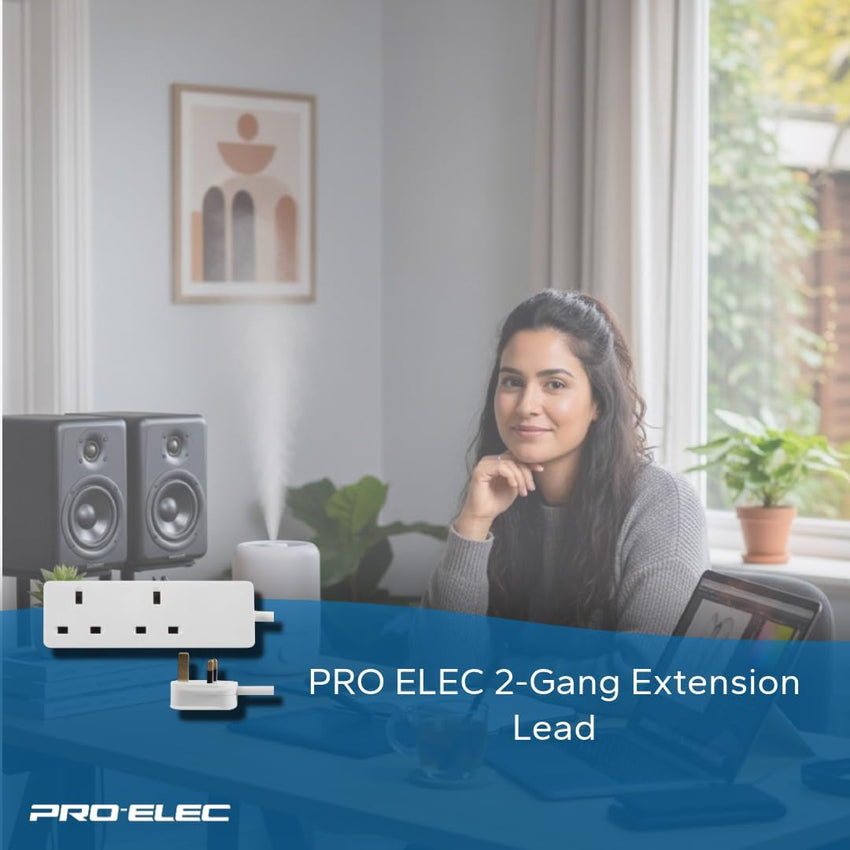PRO ELEC 2-Gang Extension Lead | 500mm Cable | 13A | UK Plug | White - PELB1403
