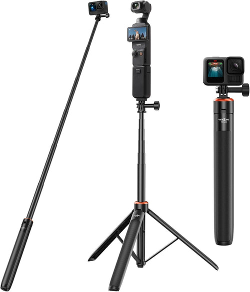 53.5"/136cm Selfie Stick Tripod for DJI Osmo Pocket 3, GoPro Hero 13/12/11/10/9/Max2, DJI Osmo Action 5 Pro/4, AKASO EK7000, Action Camera 2-in-1 Extendable Handle/Travel Vlogging Stand/Accessories