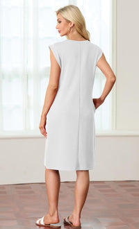 Womens Summer Midi Dress Casual Crew Neck Sleeveless with Pockets Ã¢ÂÂ White L