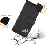 TECHGEAR Compatible with Huawei P30 Pro Leather Wallet Case, Flip Protective Case Cover with Card Slots, Kickstand and Wrist Strap - Black PU Leather fit Huawei P30 Pro