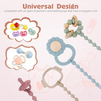 Silicone Pacifier Clip One-Piece Wooden Soother Design Fits Most Pacifiers â Sand & Light Grey