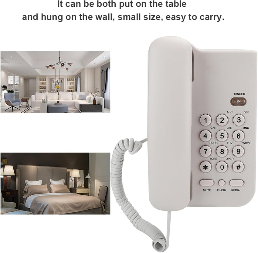 Cocoarm Corded Landline Phone, ABS Material, Wall/Table Mount, No Battery Required, UK Telephone Line (White)