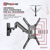 ProperAV Gas Spring Swing Arm Monitor & TV Wall Bracket 23'' 24" 28" 32" 37" 40" 42" 43" 46" 49" 55" VESA Max 400x400 Black
