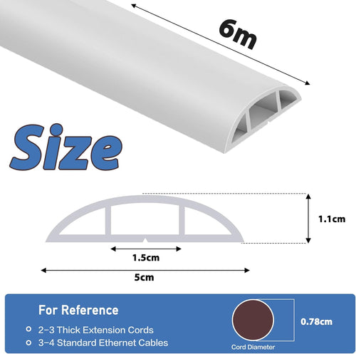 Floor Cable Cover Self-adhesive Cable Protector Flexible Floor Cord Covers PVC Cord Channel Wire Hider for Home Office Warehouse (6mx5cm, White)