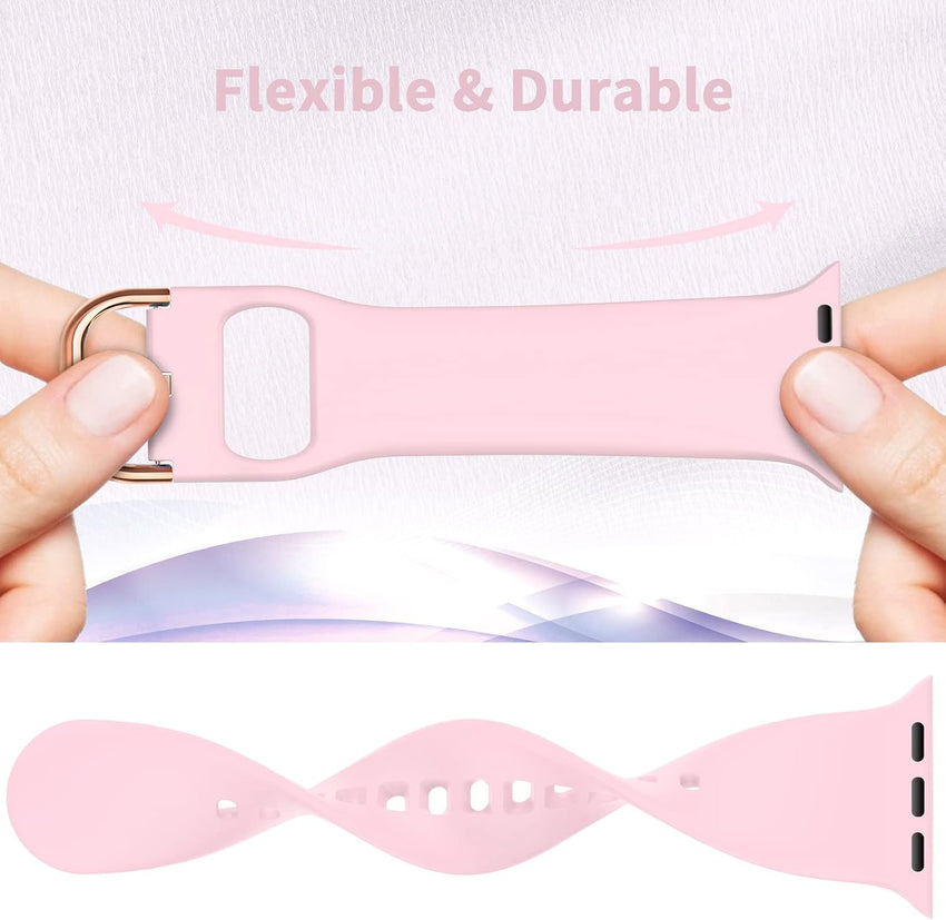 Yoohoo Straps 4 Pack, Compatible with Apple Watch Straps 38mm/40mm/41mm, Soft & Smooth Silicone, Buckle Strap Compatible with iWatch Series 7, SE, 6, 5, 4, 3, 2, 1, Grey/Pink/Lavender/Wine Red